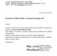 Pozvánka na třídní schůzky se zákonnými zástupci dětí